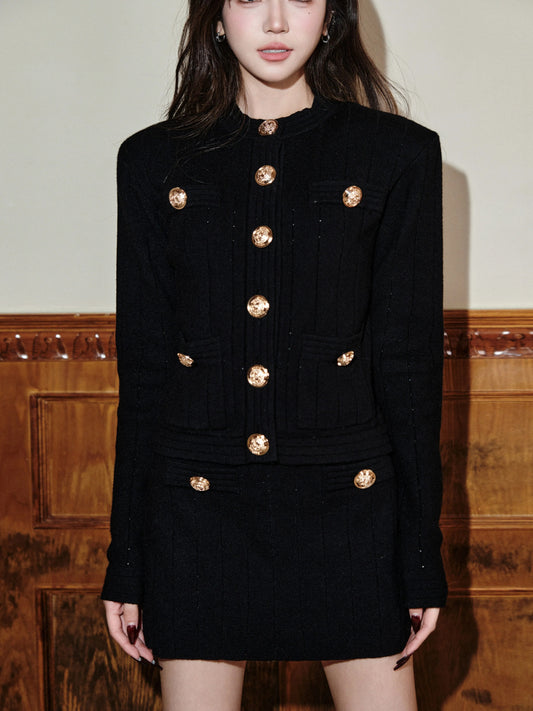 ゴールドラウンドボタンカーディガン/ゴールドラウンドボタンスカート