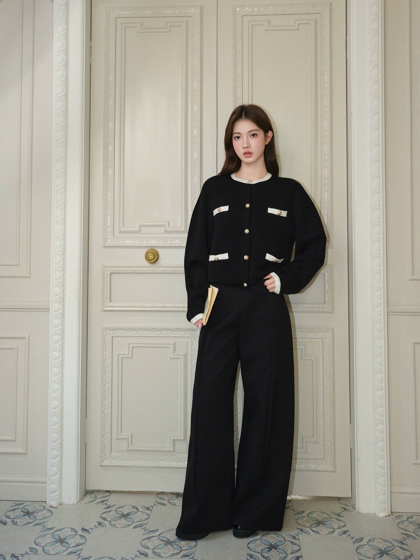 バイカラーウールカーディガン