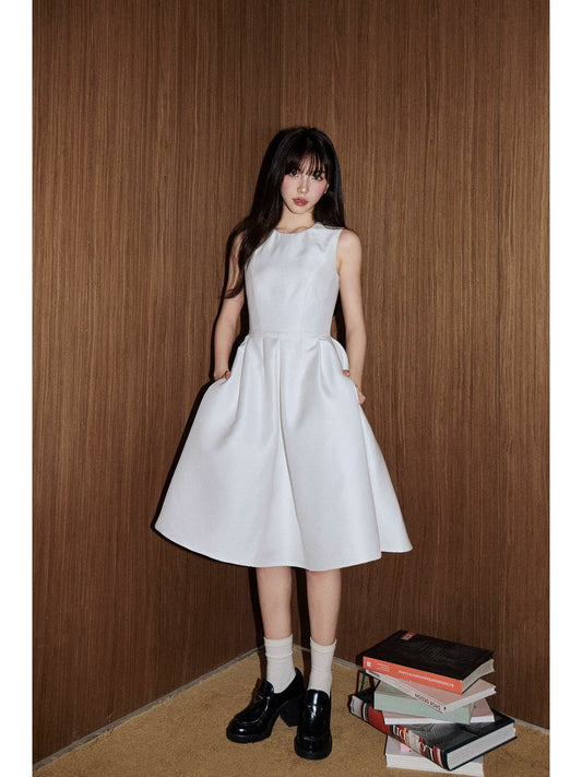 ノースリーブウエストヘップバーンスカートフレンチドレス