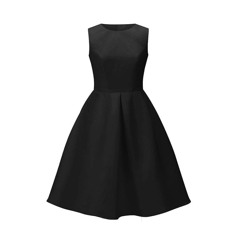 ノースリーブウエストヘップバーンスカートフレンチドレス