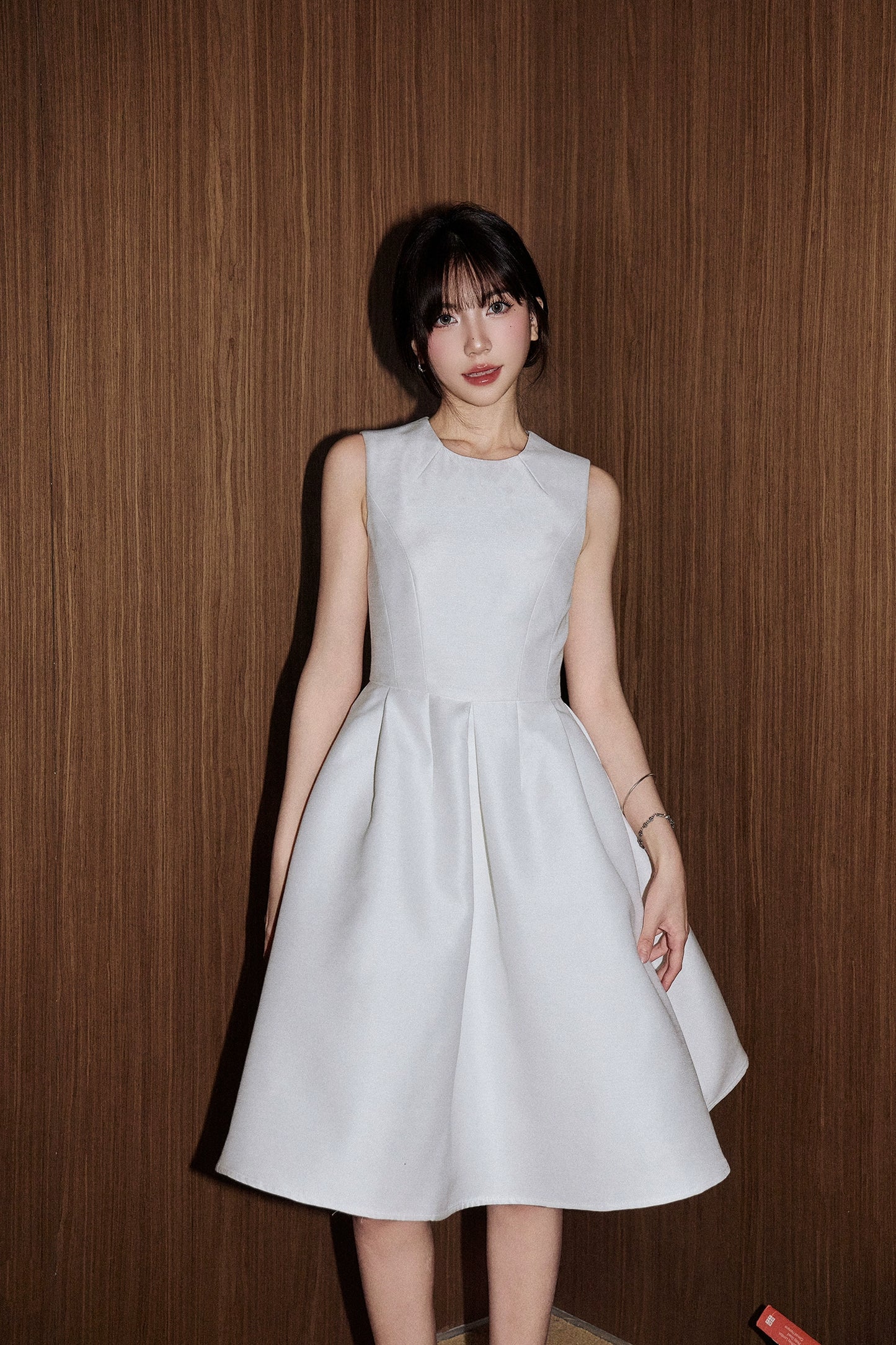 ノースリーブウエストヘップバーンスカートフレンチドレス