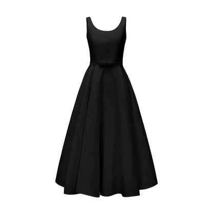 リボンUネッククラシックロングドレス