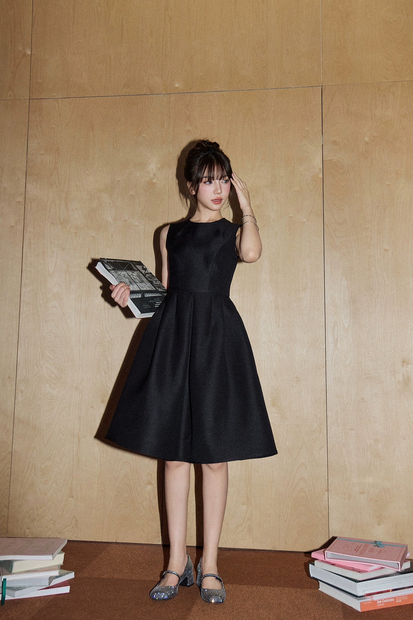 ノースリーブウエストヘップバーンスカートフレンチドレス