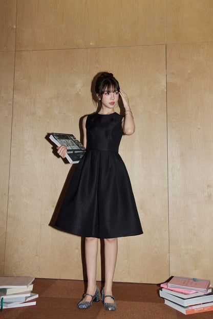 ノースリーブウエストヘップバーンスカートフレンチドレス