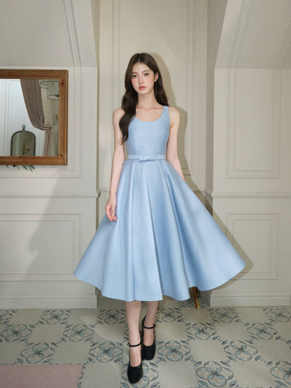 リボンUネッククラシックロングドレス