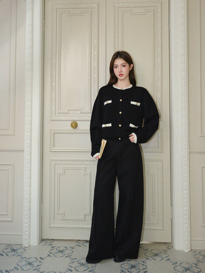 バイカラーウールカーディガン