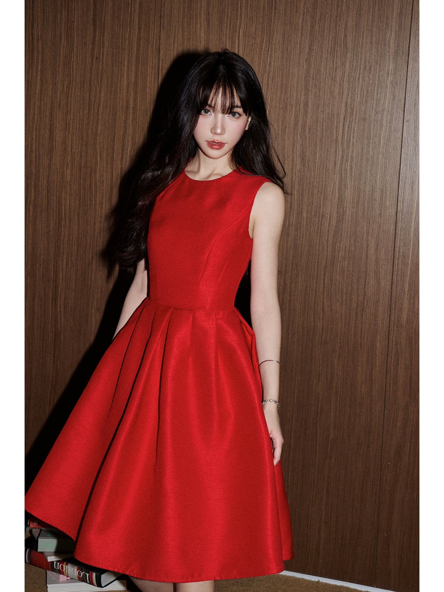 ノースリーブウエストヘップバーンスカートフレンチドレス