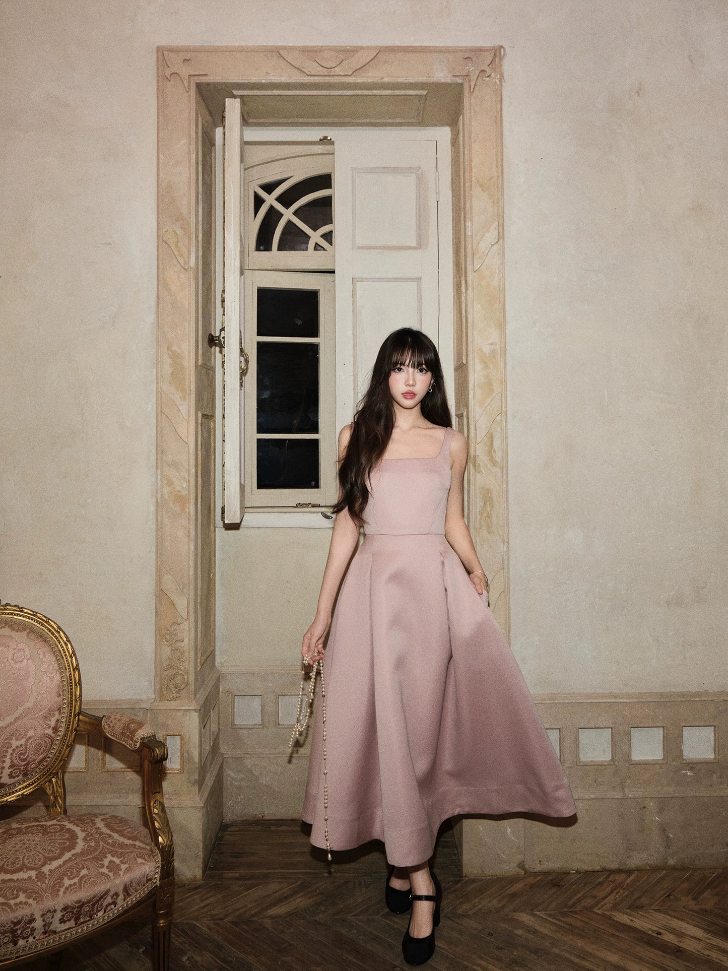 スクエアネックノースリーブドレス