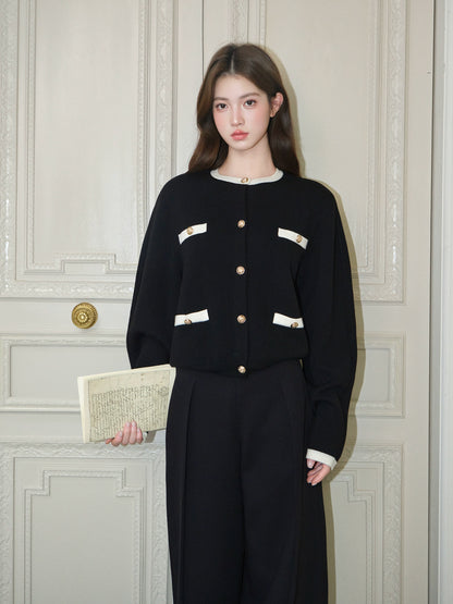 バイカラーウールカーディガン